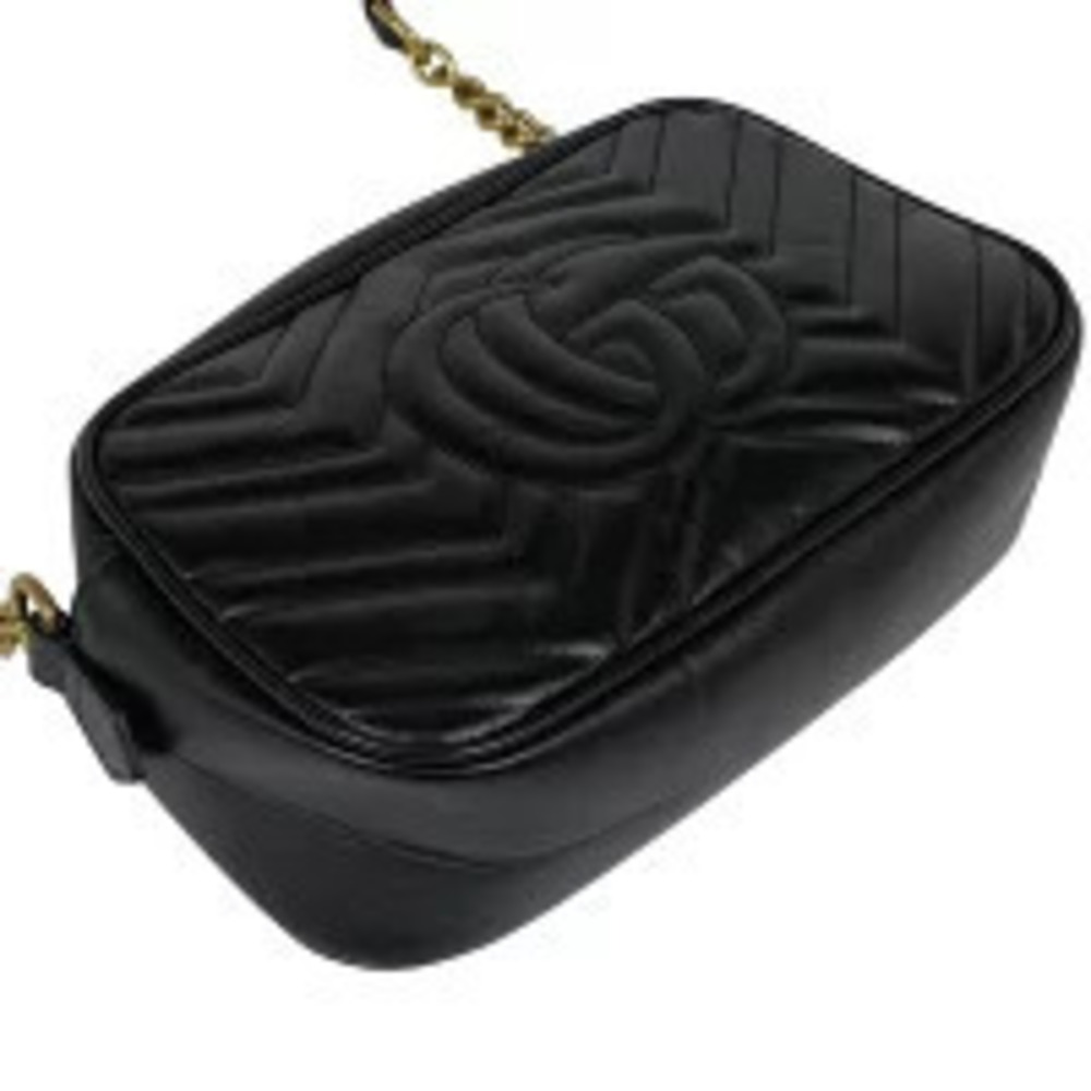 Gucci Black GG Shoulder Crossbody Chain Leather Double Marmont Bag GG Black